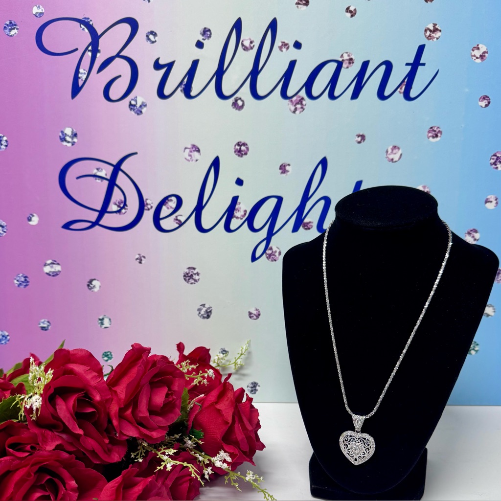 Stunning 925s Heart Pendant Diamond Cut Necklace